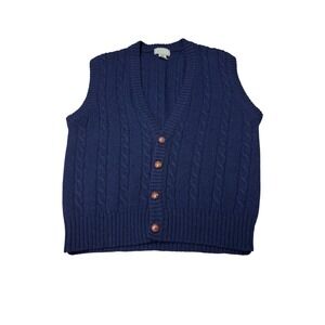 Vintage Christopher Hayes Mens Navy Blue‎ 100% Wool Cable Knit Sweater Vest L